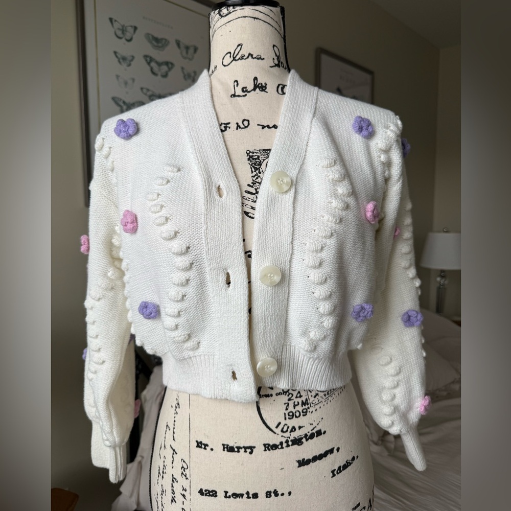 Jessica Simpson Cream Cardigan with Pink and Purple Accents